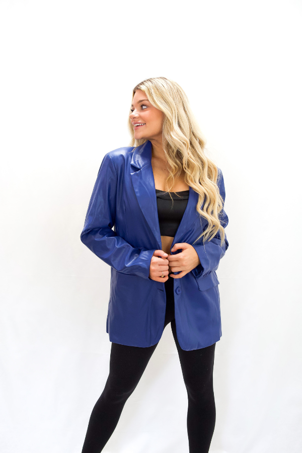 Leather Boyfriend Blazer - Royal Blue