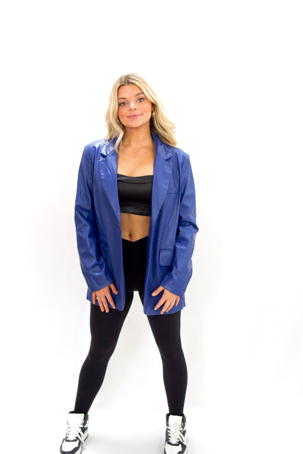 Leather Boyfriend Blazer - Royal Blue