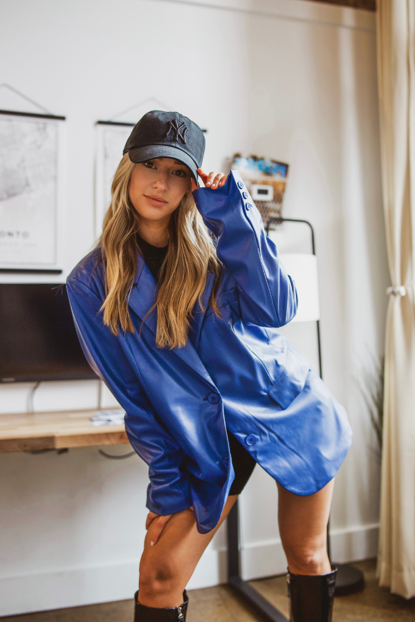 Leather Boyfriend Blazer - Royal Blue