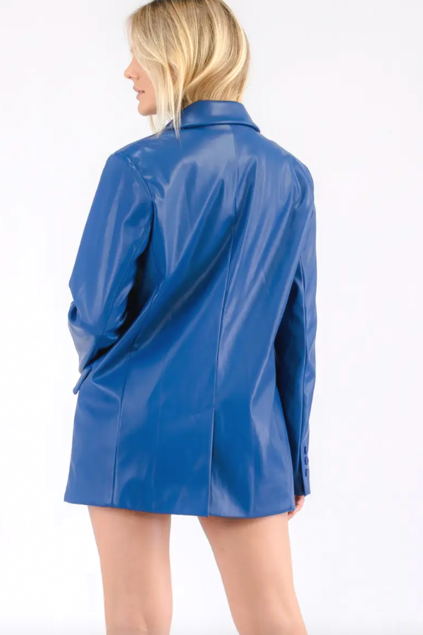 Leather Boyfriend Blazer - Royal Blue